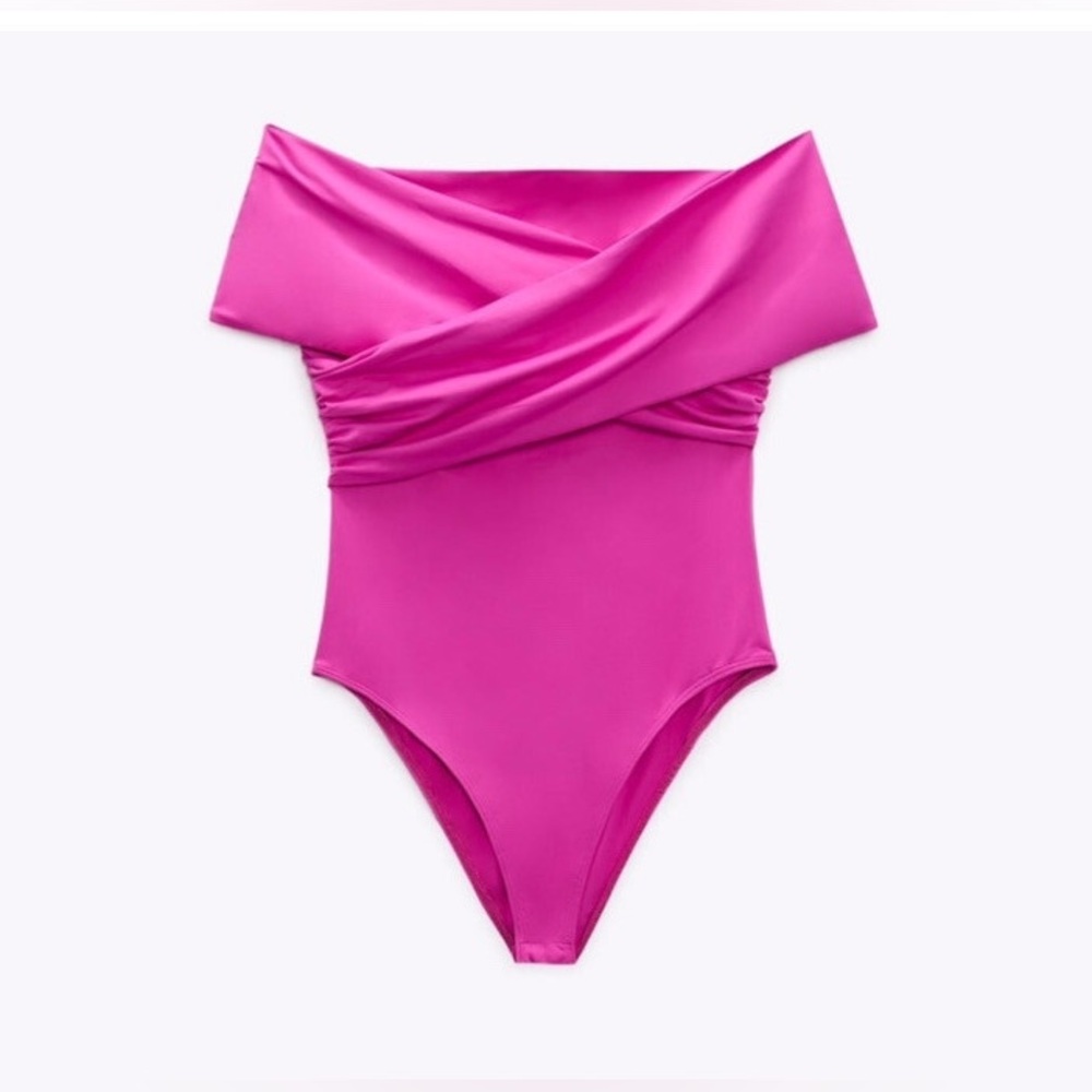 Zara Pink Off Shoulder Ruched NWT Bodysuit Size L